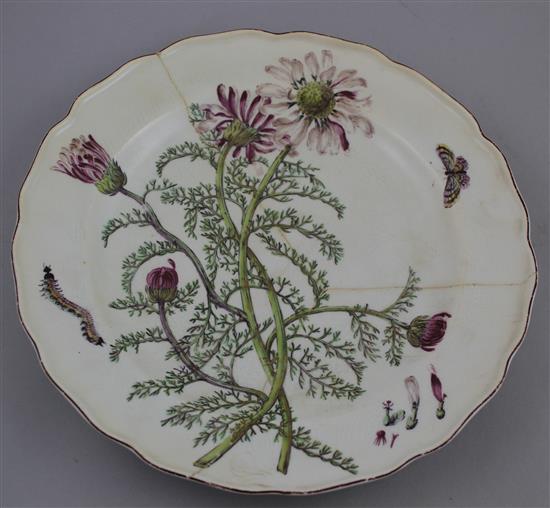 A Chelsea Hans Sloane pattern plate, c.1760, 21.5cm, repaired and crazed